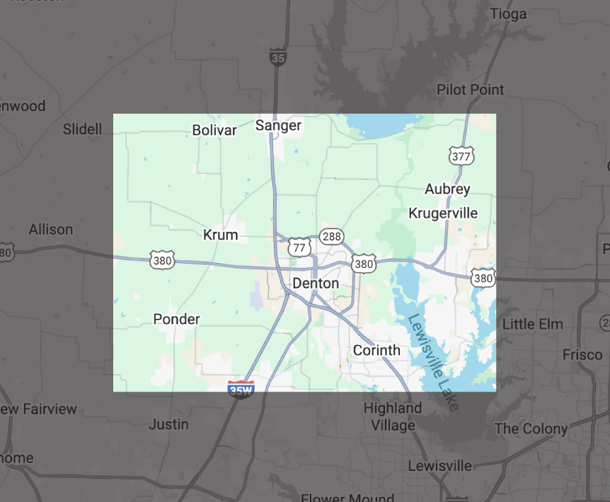 Service area map of Denton, TX