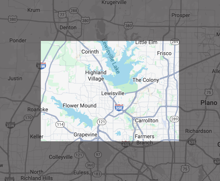 Service area map of Lewisville, TX